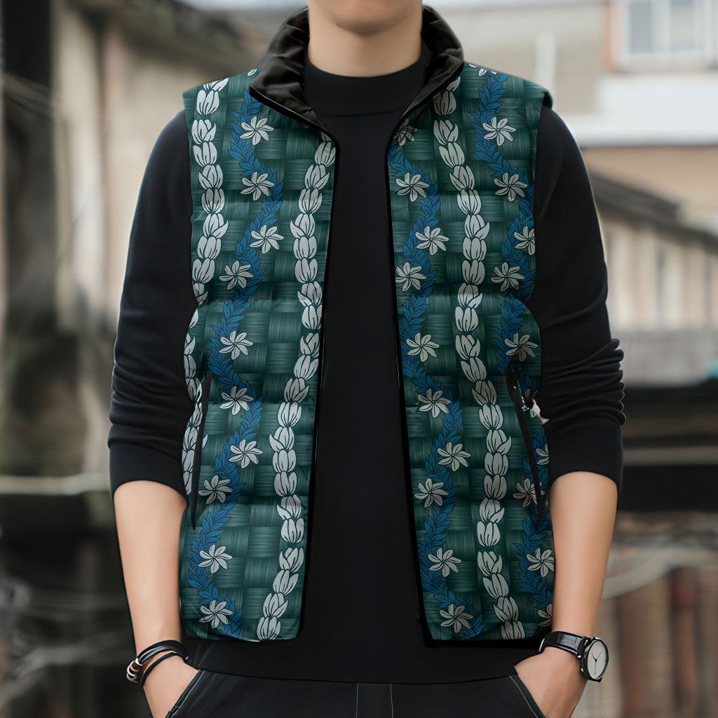 Pikake Maile Tiare Lei Sleeveless Puffer Jacket Polu Lauhala Pattern
