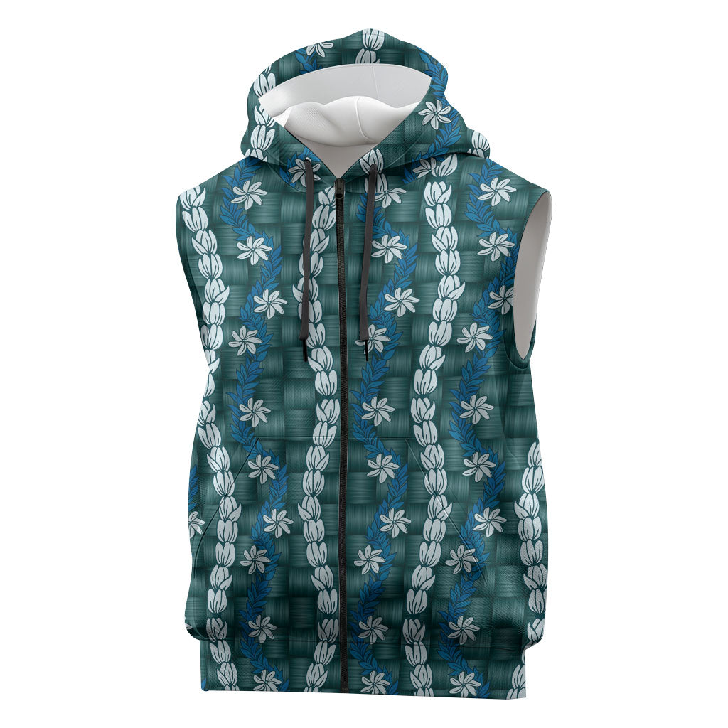 Pikake Maile Tiare Lei Sleeveless Zip Hoodie Polu Lauhala Pattern LT01 Blue - Polynesian Pride
