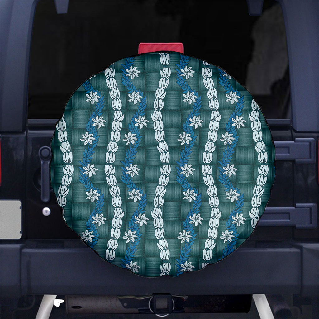 Pikake Maile Tiare Lei Spare Tire Cover Polu Lauhala Pattern LT01 No hole Blue - Polynesian Pride