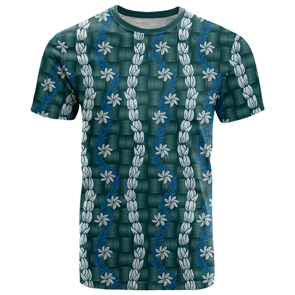 Pikake Maile Tiare Lei T Shirt Polu Lauhala Pattern LT01 Blue - Polynesian Pride
