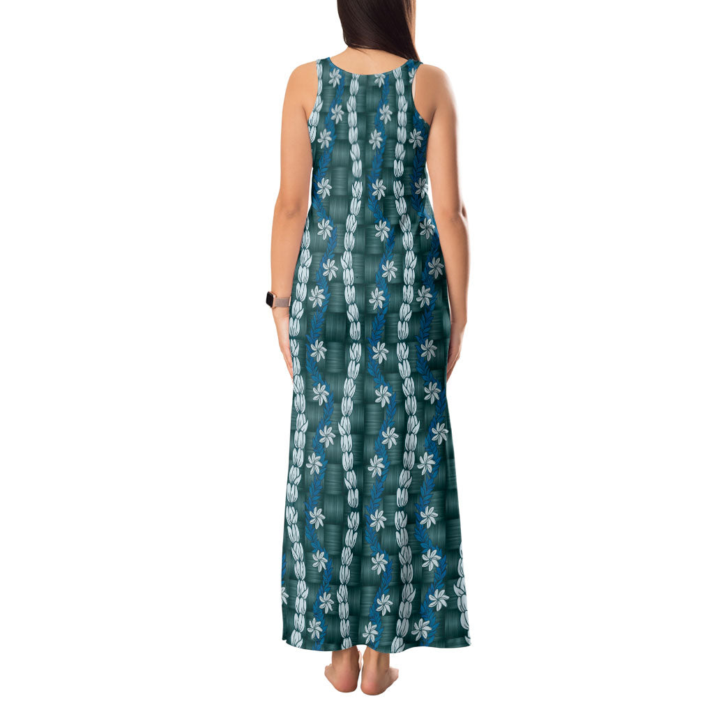 Pikake Maile Tiare Lei Tank Maxi Dress Polu Lauhala Pattern
