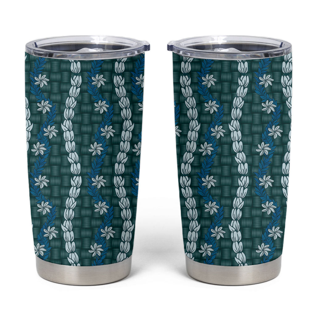 Pikake Maile Tiare Lei Tumbler Cup Polu Lauhala Pattern LT01 Blue - Polynesian Pride