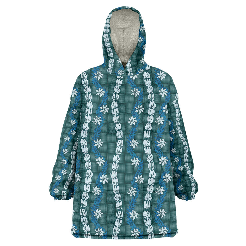 Pikake Maile Tiare Lei Wearable Blanket Hoodie Polu Lauhala Pattern LT01 One Size Blue - Polynesian Pride