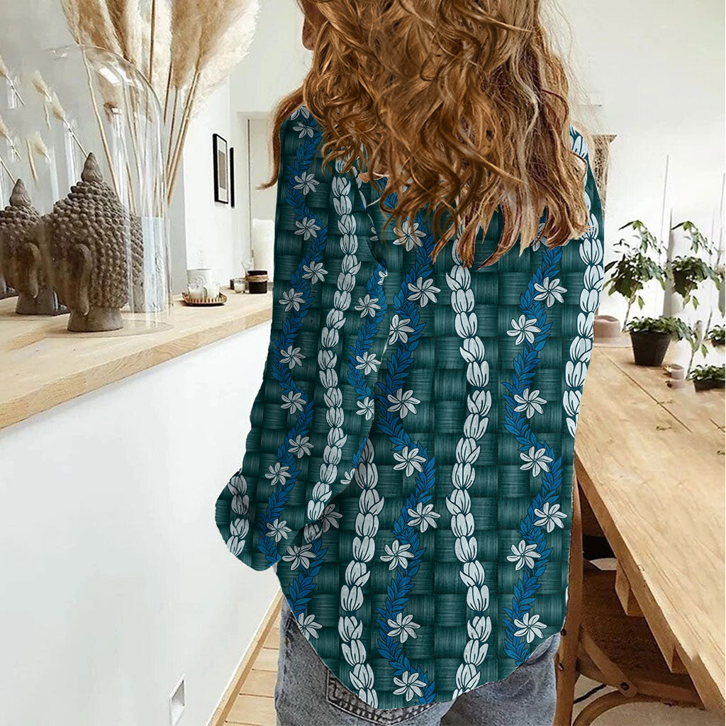Pikake Maile Tiare Lei Women Casual Shirt Polu Lauhala Pattern LT01 - Polynesian Pride