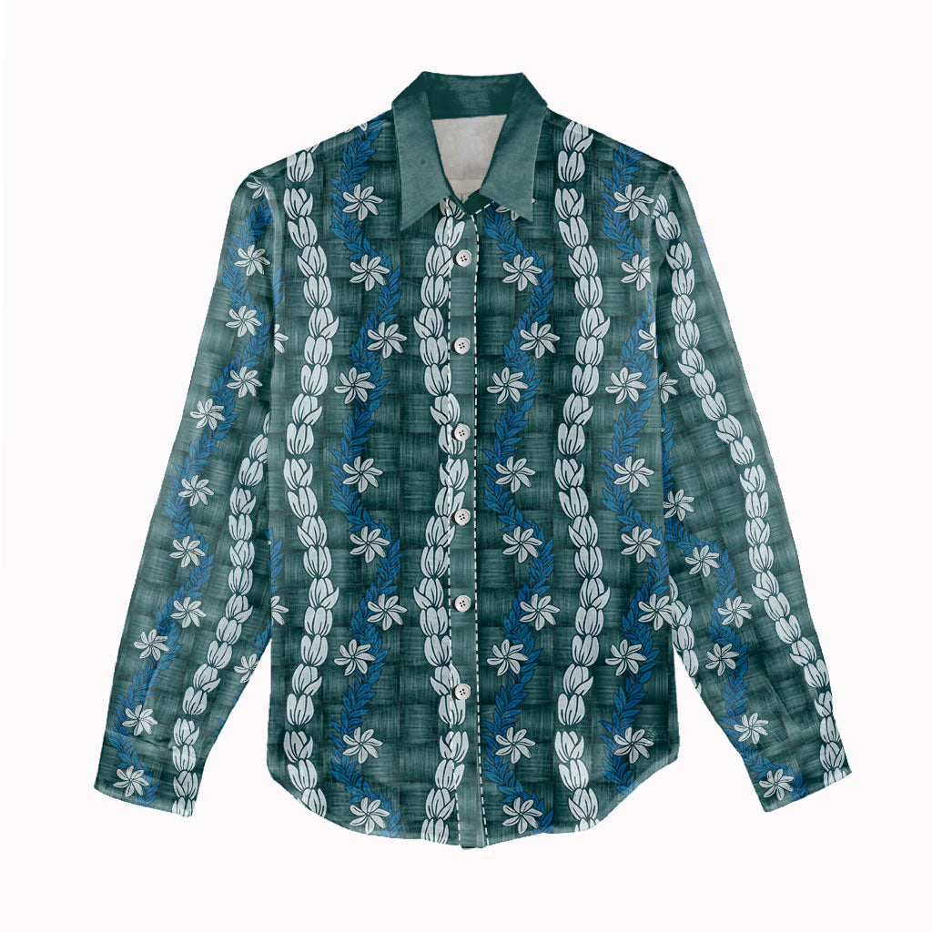 Pikake Maile Tiare Lei Women Casual Shirt Polu Lauhala Pattern LT01 - Polynesian Pride
