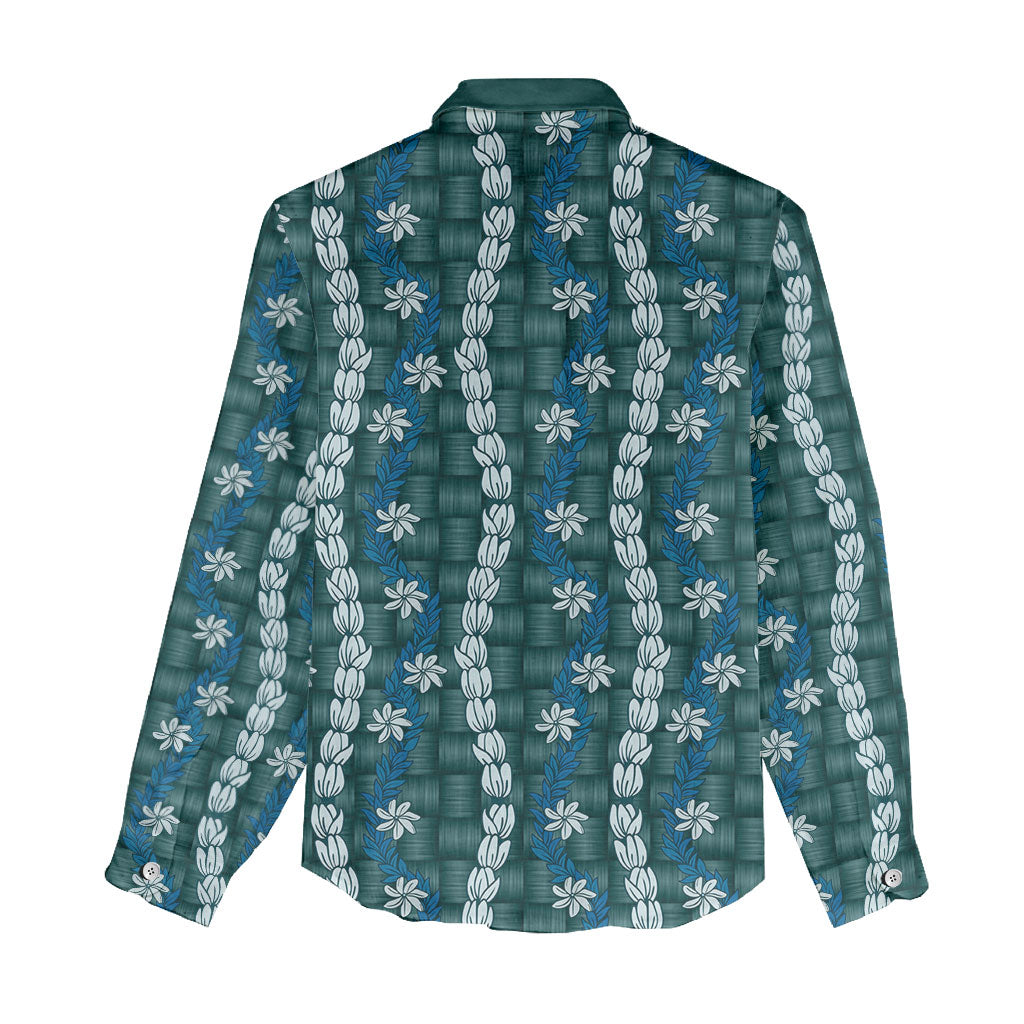 Pikake Maile Tiare Lei Women Casual Shirt Polu Lauhala Pattern LT01 - Polynesian Pride