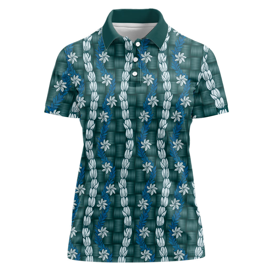 Pikake Maile Tiare Lei Women Polo Shirt Polu Lauhala Pattern LT01 Female Blue - Polynesian Pride