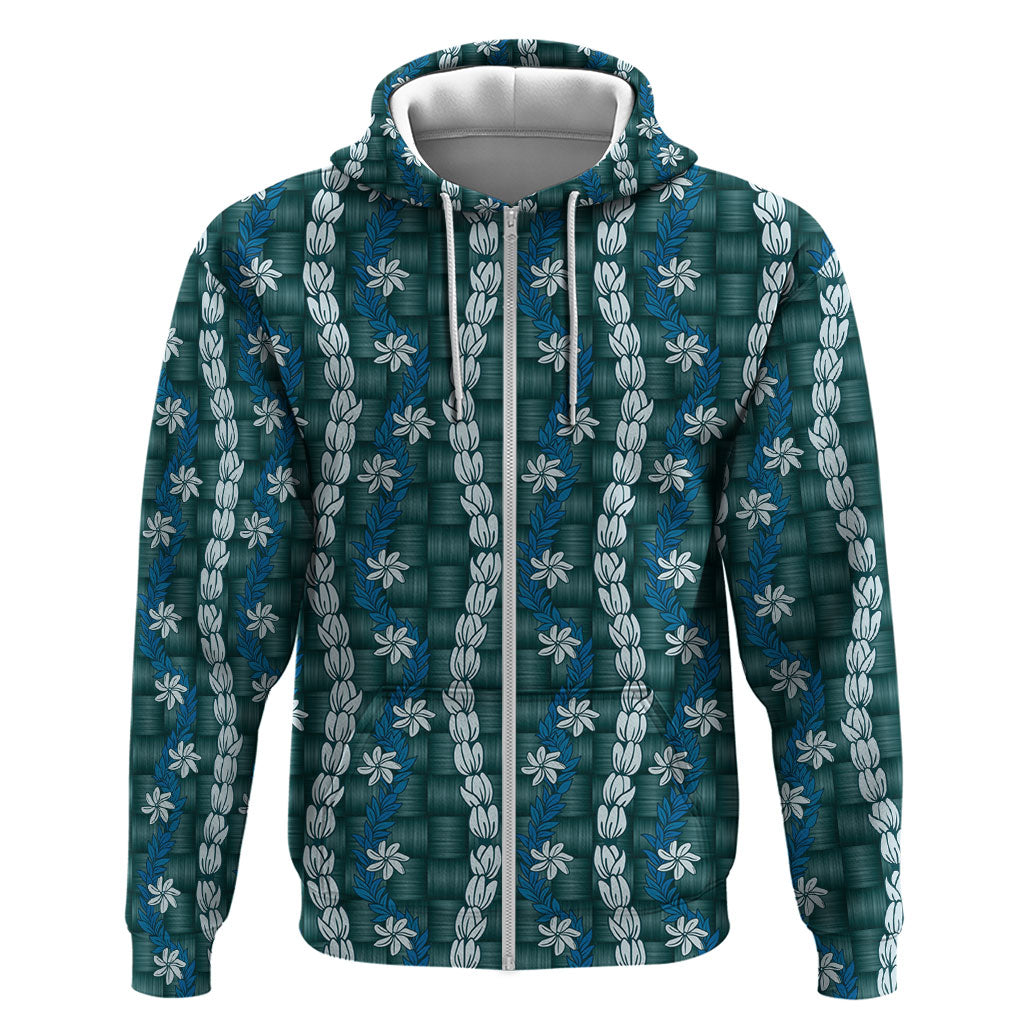 Pikake Maile Tiare Lei Zip Hoodie Polu Lauhala Pattern LT01 Zip Hoodie Blue - Polynesian Pride