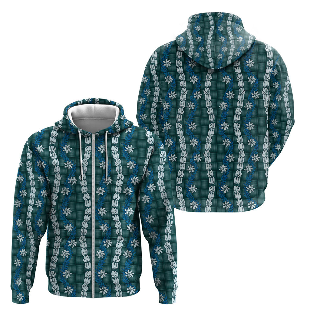 Pikake Maile Tiare Lei Zip Hoodie Polu Lauhala Pattern