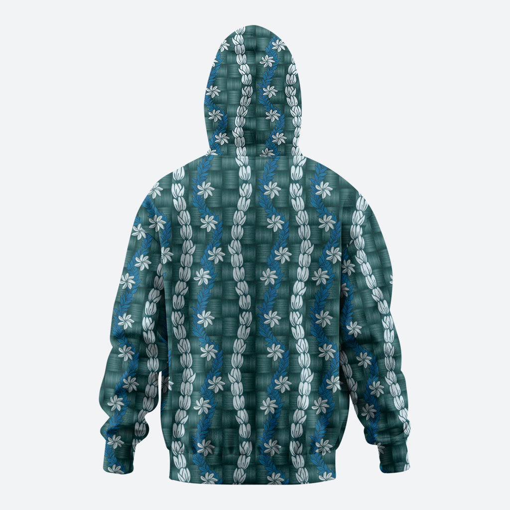 Pikake Maile Tiare Lei Zip Hoodie Polu Lauhala Pattern