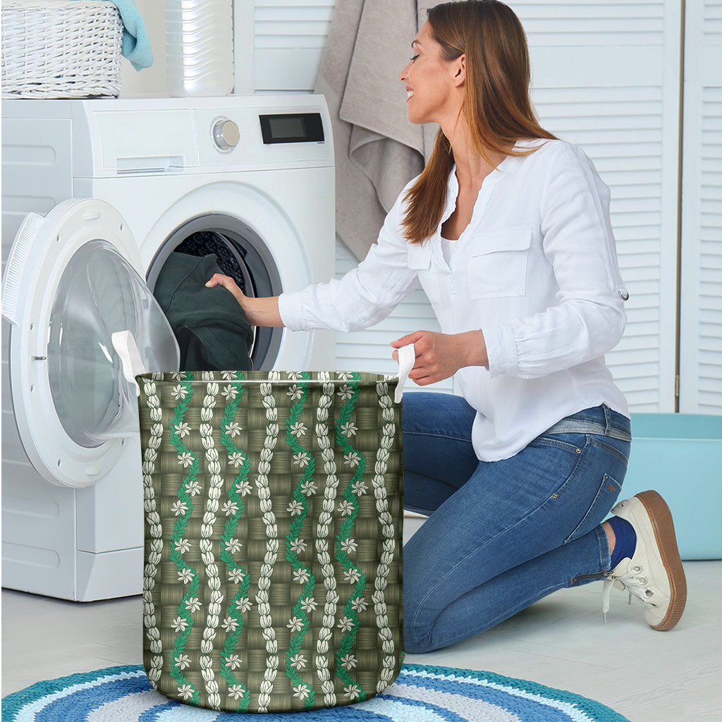 Pikake Maile Tiare Lei Laundry Basket Omaomao Lauhala Pattern
