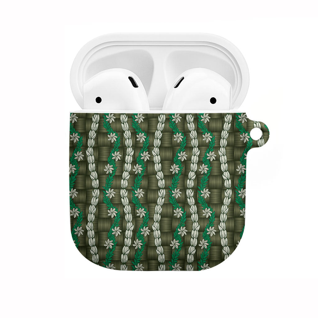 Pikake Maile Tiare Lei AirPods Case Omaomao Lauhala Pattern LT01 Green - Polynesian Pride