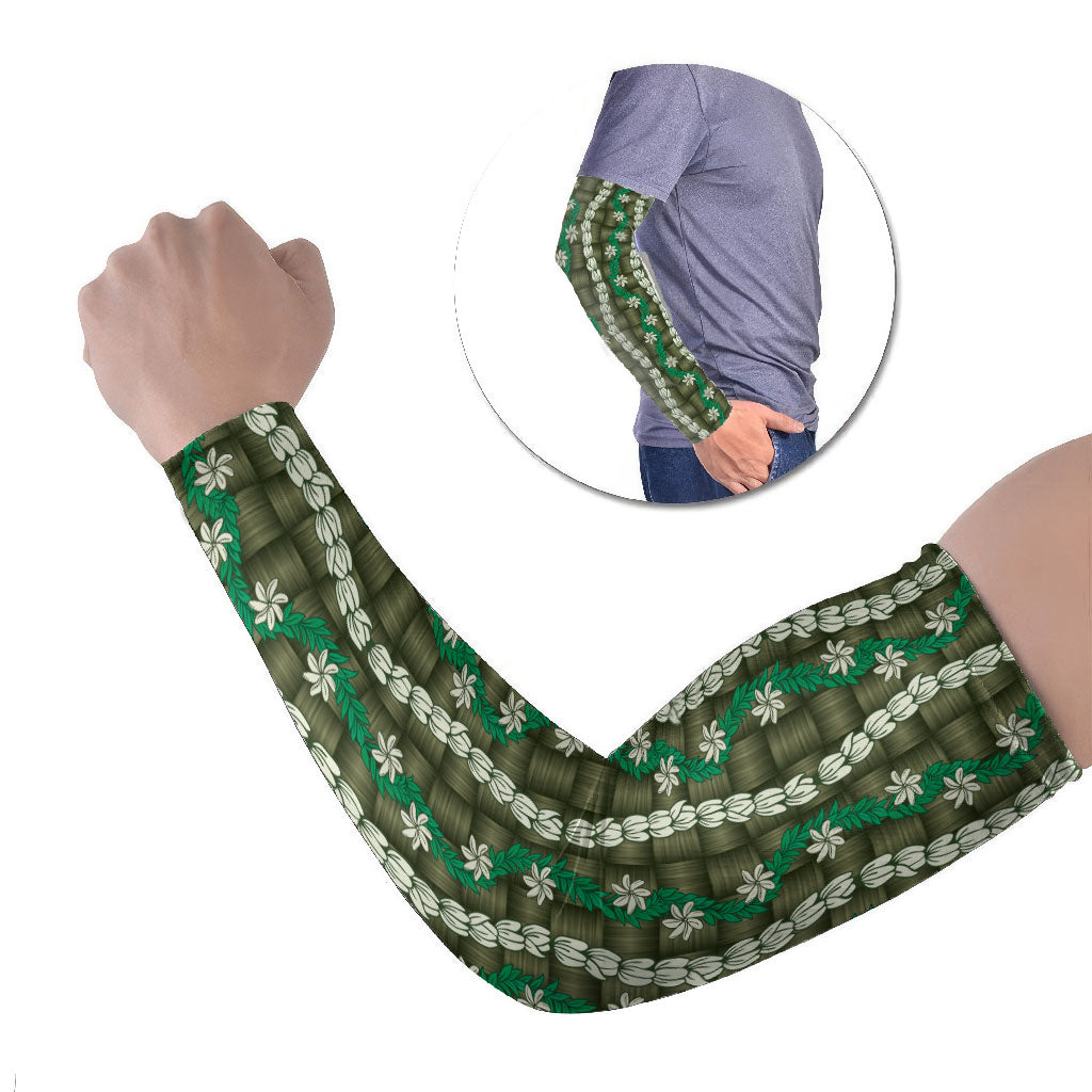 Pikake Maile Tiare Lei Arm Sleeves Omaomao Lauhala Pattern LT01 Set of 2 Green - Polynesian Pride