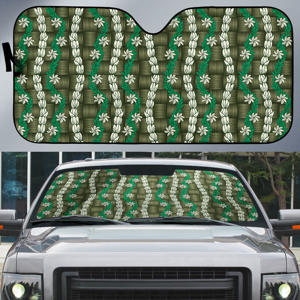 Pikake Maile Tiare Lei Auto Sun Shade Omaomao Lauhala Pattern