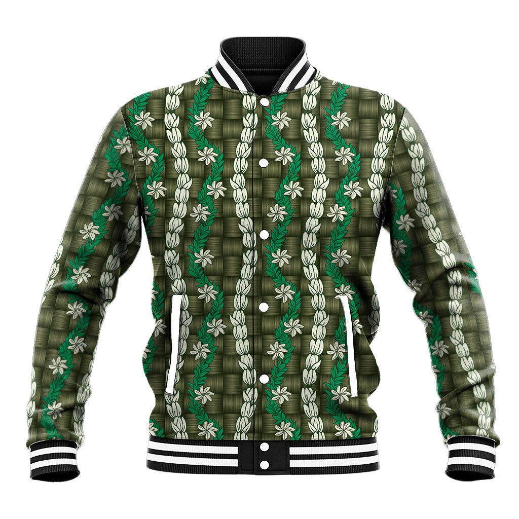 Pikake Maile Tiare Lei Baseball Jacket Omaomao Lauhala Pattern