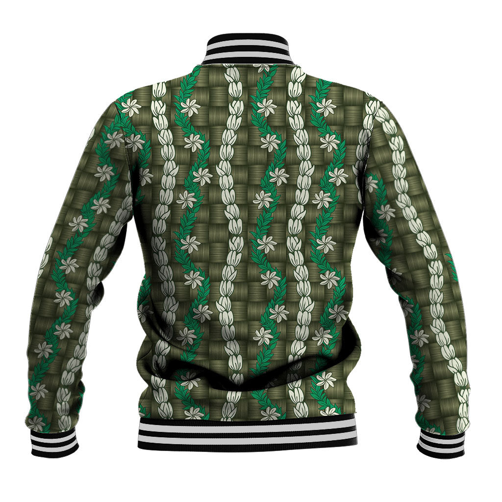 Pikake Maile Tiare Lei Baseball Jacket Omaomao Lauhala Pattern