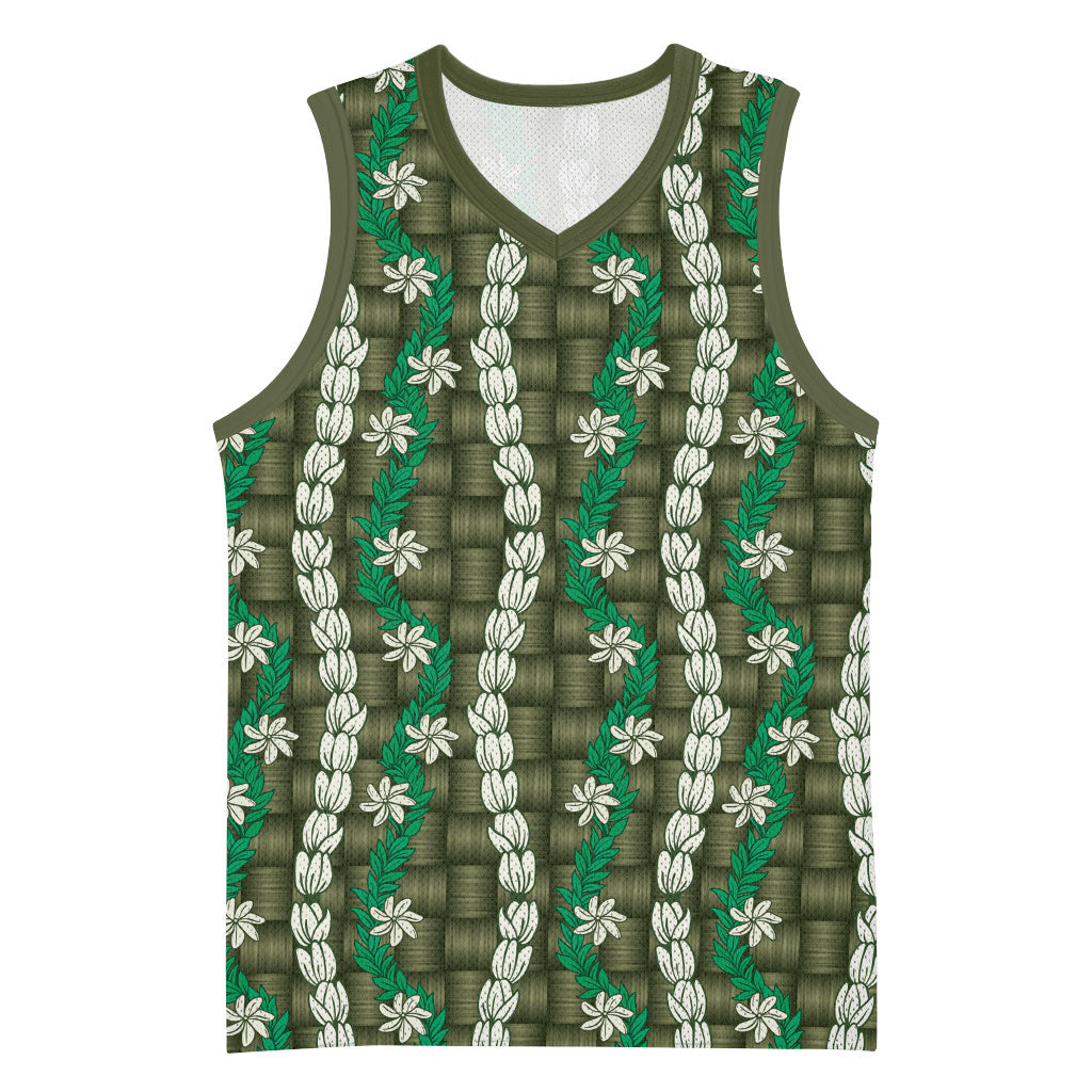 Pikake Maile Tiare Lei Basketball Jersey Omaomao Lauhala Pattern LT01 Unisex Green - Polynesian Pride