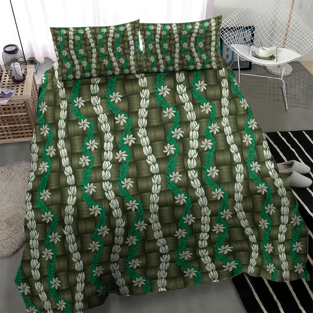 Pikake Maile Tiare Lei Bedding Set Omaomao Lauhala Pattern