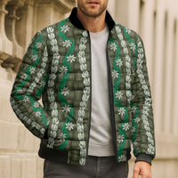 Pikake Maile Tiare Lei Bomber Puffer Jacket Omaomao Lauhala Pattern