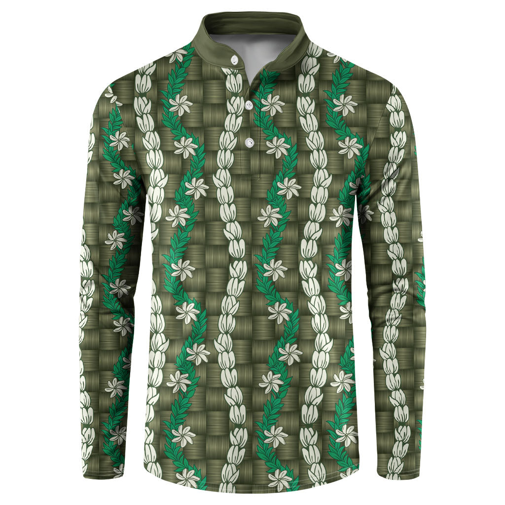 Pikake Maile Tiare Lei Button Sweatshirt Omaomao Lauhala Pattern