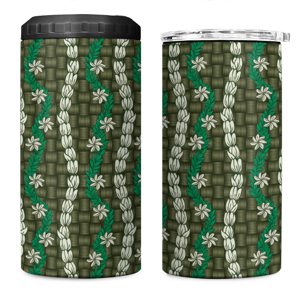 Pikake Maile Tiare Lei 4 in 1 Can Cooler Tumbler Omaomao Lauhala Pattern LT01 One Size: 16 oz Green - Polynesian Pride
