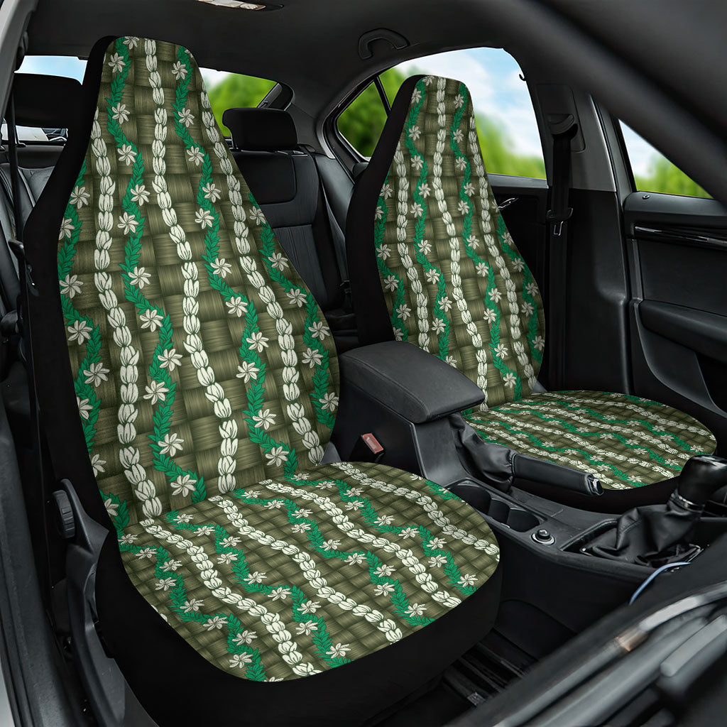 Pikake Maile Tiare Lei Car Seat Cover Omaomao Lauhala Pattern LT01 One Size Green - Polynesian Pride