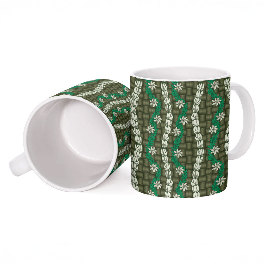 Pikake Maile Tiare Lei Ceramic Mug Omaomao Lauhala Pattern