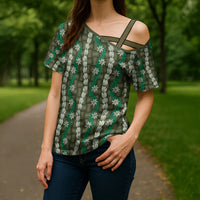 Pikake Maile Tiare Lei Cross Shoulder Shirt Omaomao Lauhala Pattern