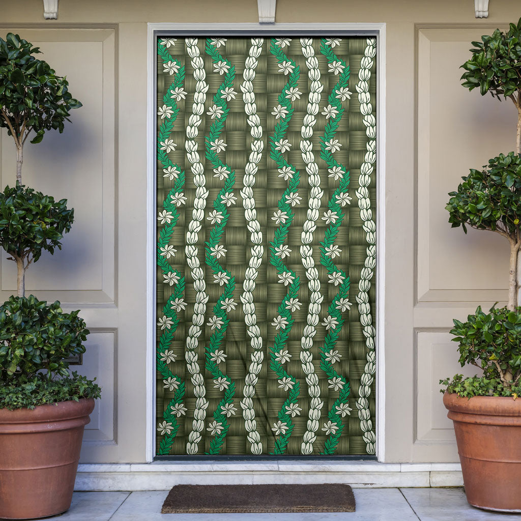 Pikake Maile Tiare Lei Door Cover Omaomao Lauhala Pattern LT01 Green - Polynesian Pride