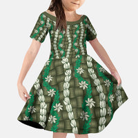Pikake Maile Tiare Lei Family Matching Mermaid Dress and Hawaiian Shirt Omaomao Lauhala Pattern LT01 Daughter's Dress Green - Polynesian Pride