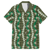 Pikake Maile Tiare Lei Family Matching Off Shoulder Short Dress and Hawaiian Shirt Omaomao Lauhala Pattern LT01 Dad's Shirt - Short Sleeve Green - Polynesian Pride