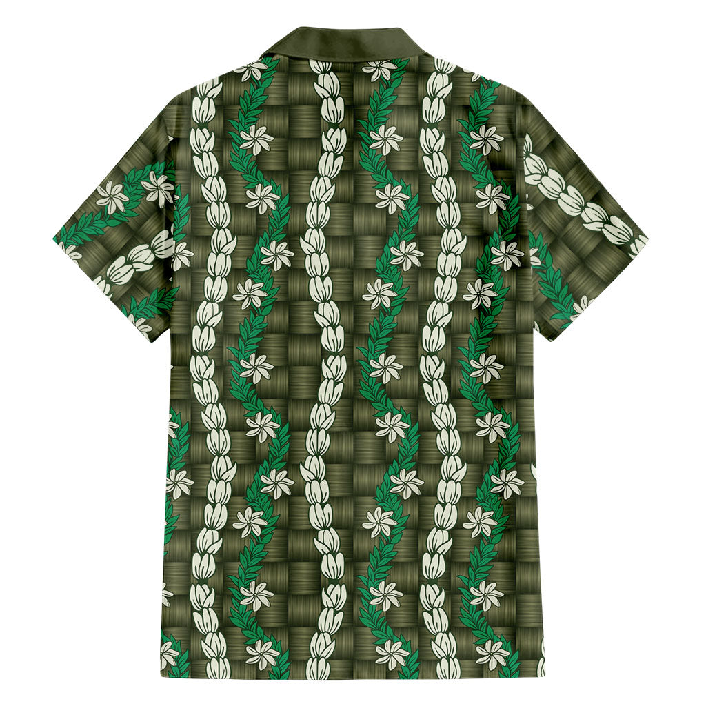 Pikake Maile Tiare Lei Family Matching Off Shoulder Short Dress and Hawaiian Shirt Omaomao Lauhala Pattern LT01 - Polynesian Pride