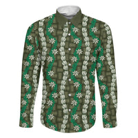 Pikake Maile Tiare Lei Family Matching Tank Maxi Dress and Hawaiian Shirt Omaomao Lauhala Pattern LT01 Dad's Shirt - Long Sleeve Green - Polynesian Pride