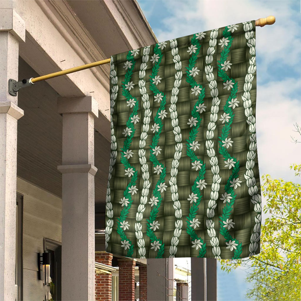 Pikake Maile Tiare Lei Garden Flag Omaomao Lauhala Pattern LT01 House Flag Green - Polynesian Pride