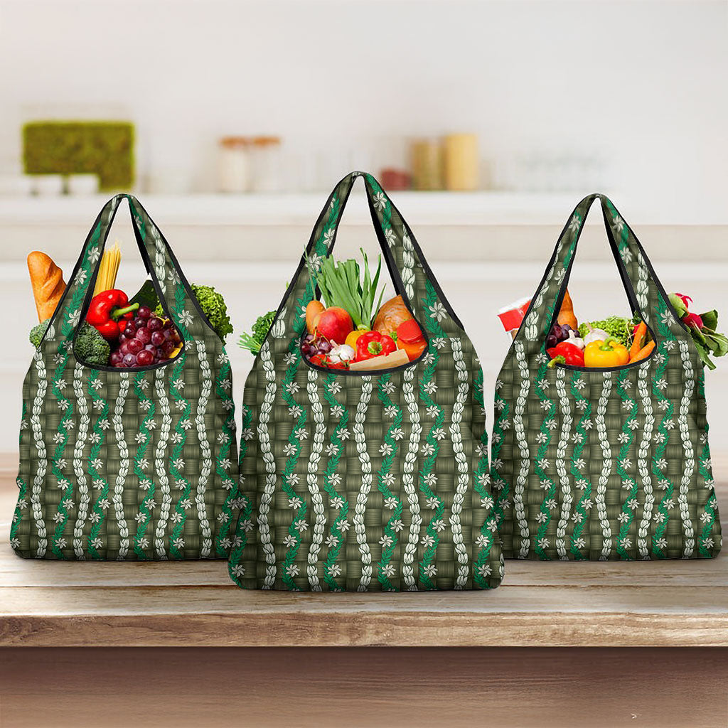 Pikake Maile Tiare Lei Grocery Bag Omaomao Lauhala Pattern
