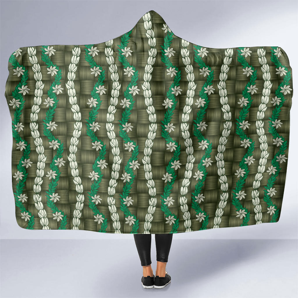 Pikake Maile Tiare Lei Hooded Blanket Omaomao Lauhala Pattern LT01 One Size Green - Polynesian Pride