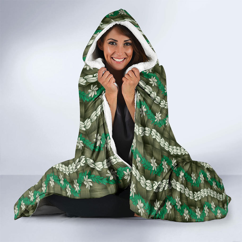 Pikake Maile Tiare Lei Hooded Blanket Omaomao Lauhala Pattern