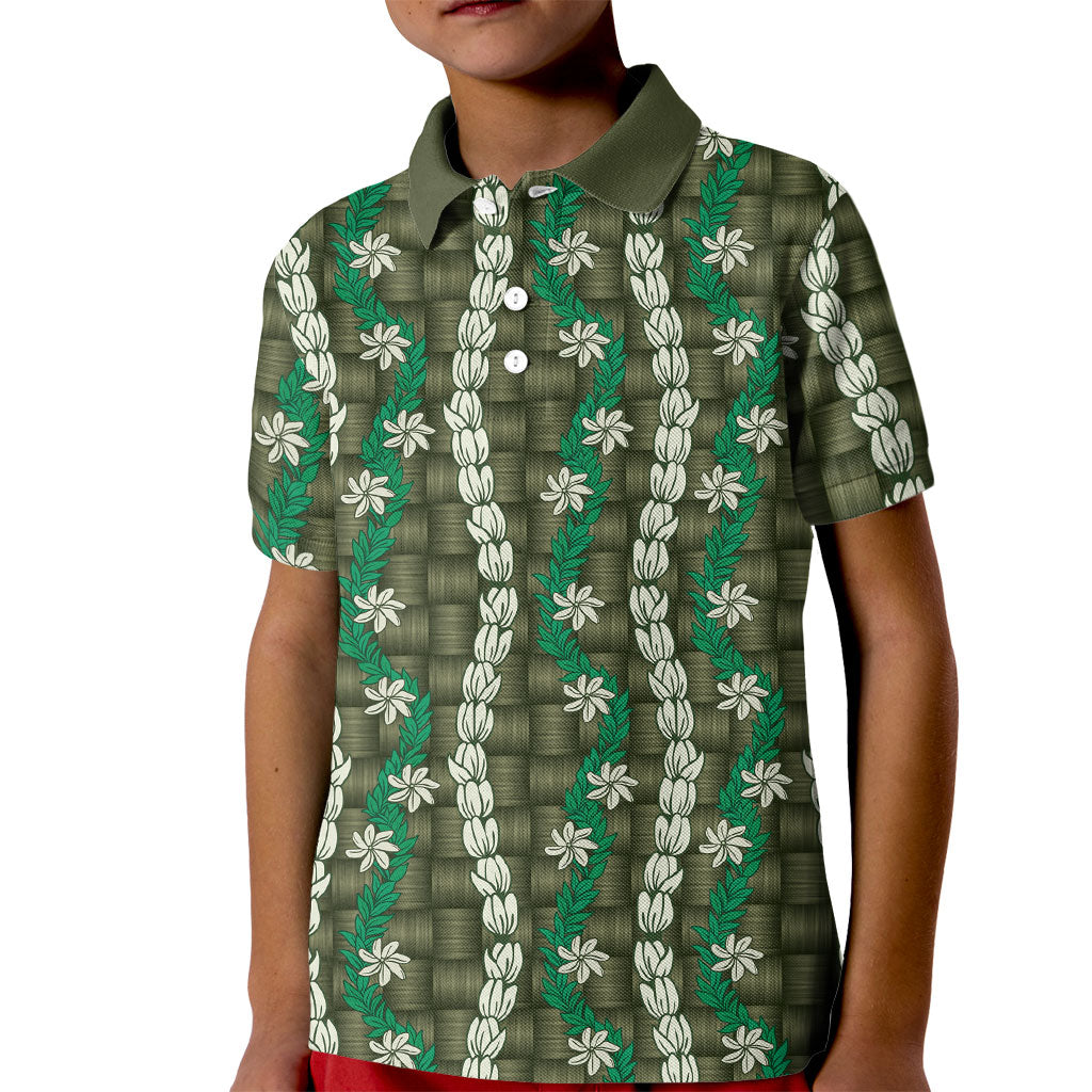 Pikake Maile Tiare Lei Kid Polo Shirt Omaomao Lauhala Pattern