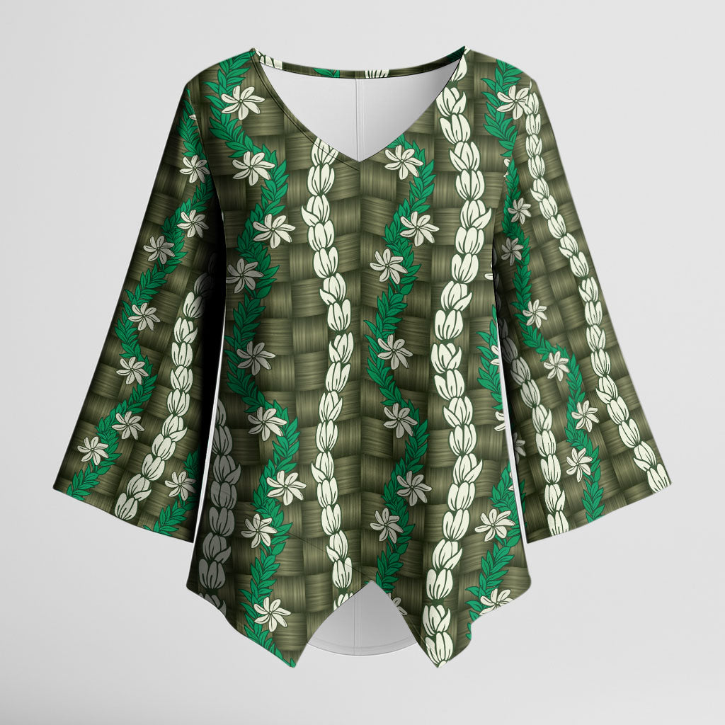 Pikake Maile Tiare Lei Kimono Sleeve Blouse Omaomao Lauhala Pattern LT01 Female Green - Polynesian Pride