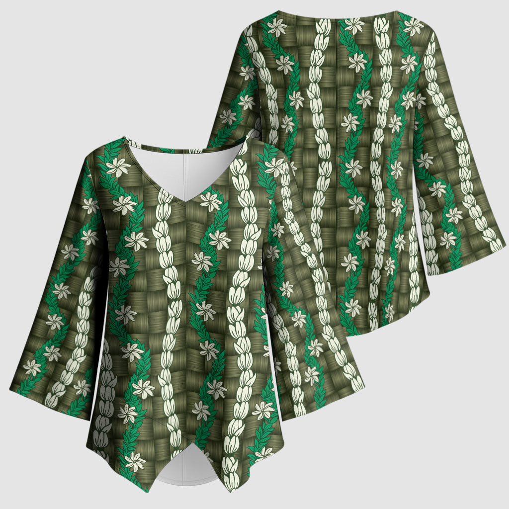 Pikake Maile Tiare Lei Kimono Sleeve Blouse Omaomao Lauhala Pattern