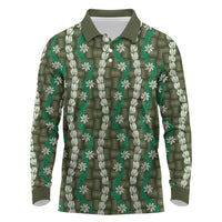 Pikake Maile Tiare Lei Long Sleeve Polo Shirt Omaomao Lauhala Pattern