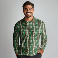 Pikake Maile Tiare Lei Long Sleeve Polo Shirt Omaomao Lauhala Pattern
