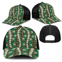 Pikake Maile Tiare Lei Mesh Trucker Cap Omaomao Lauhala Pattern