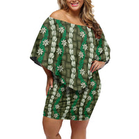 Pikake Maile Tiare Lei Off Shoulder Short Dress Omaomao Lauhala Pattern