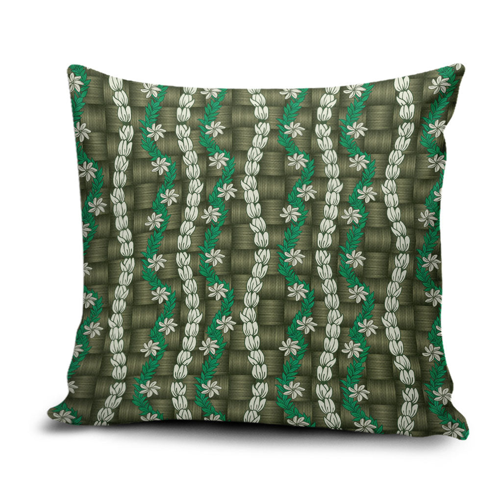 Pikake Maile Tiare Lei Pillow Cover Omaomao Lauhala Pattern LT01 Green - Polynesian Pride