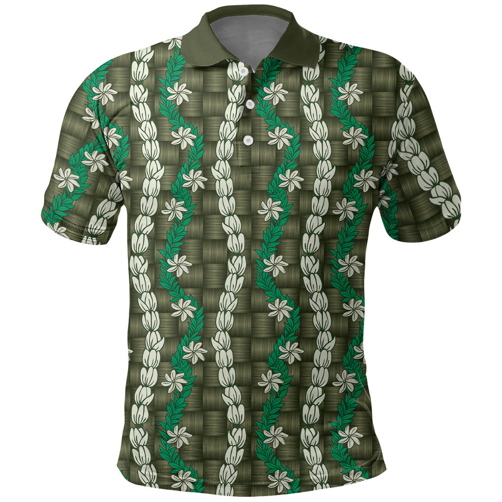 Pikake Maile Tiare Lei Polo Shirt Omaomao Lauhala Pattern LT01 Green - Polynesian Pride