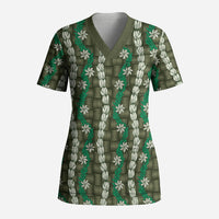 Pikake Maile Tiare Lei Scrub Top Omaomao Lauhala Pattern