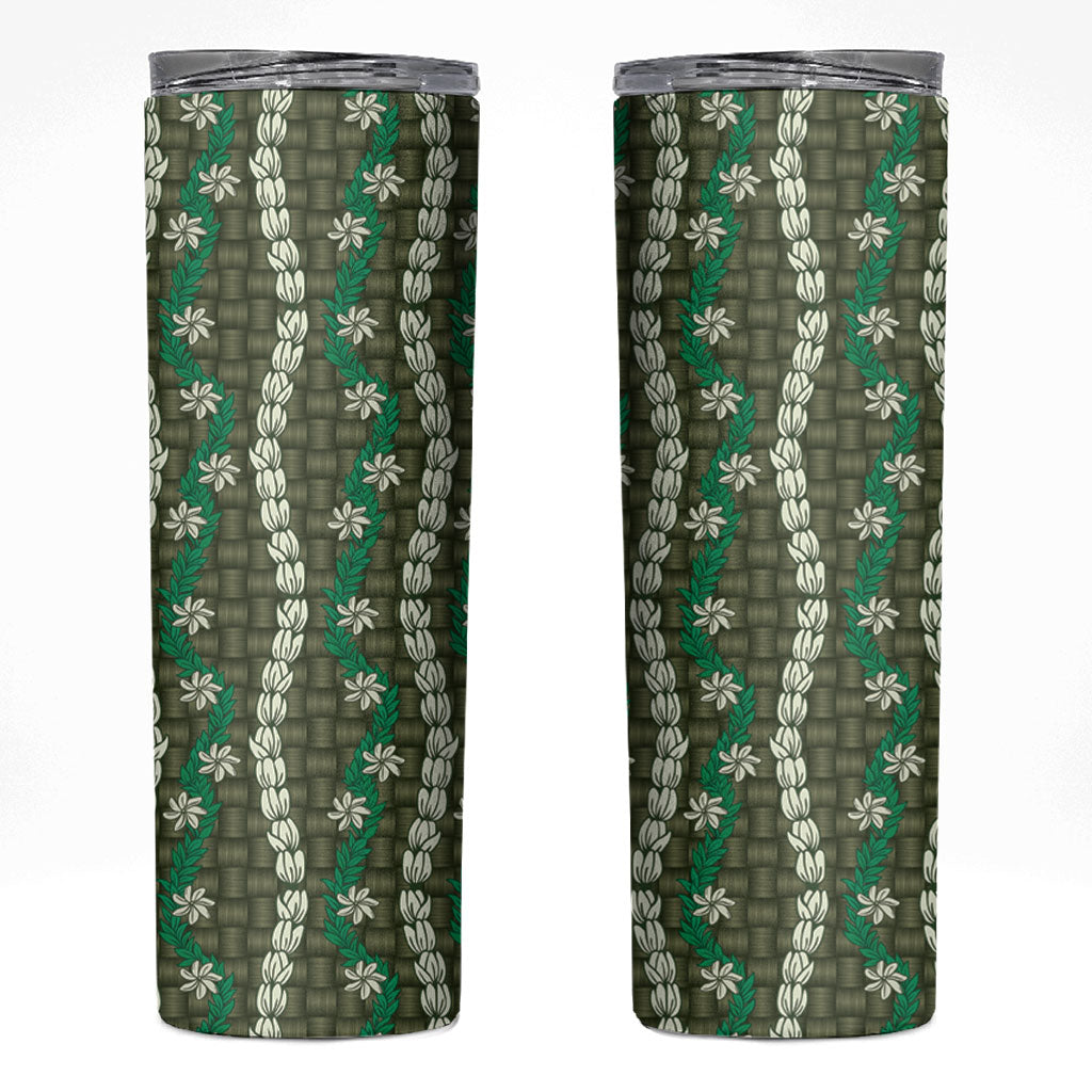 Pikake Maile Tiare Lei Skinny Tumbler Omaomao Lauhala Pattern LT01 Green - Polynesian Pride