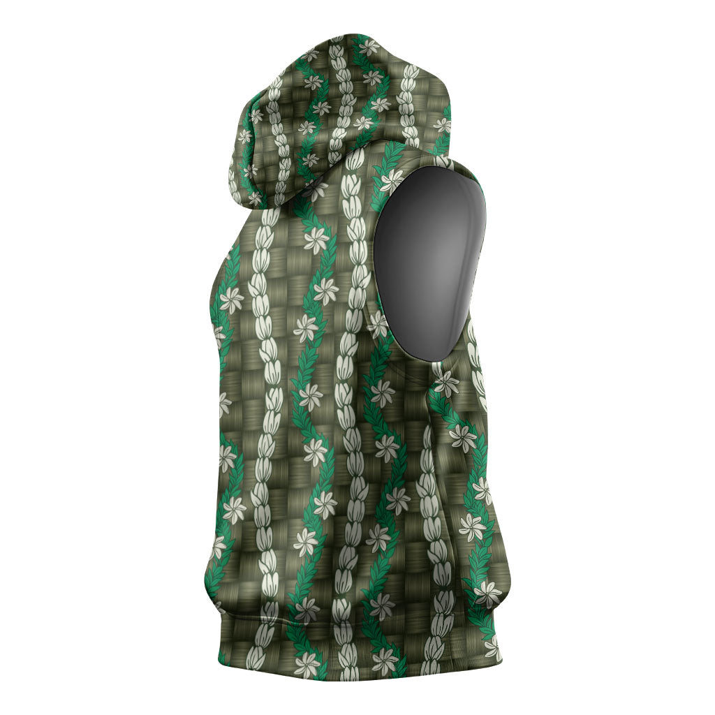 Pikake Maile Tiare Lei Sleeveless Hoodie Omaomao Lauhala Pattern