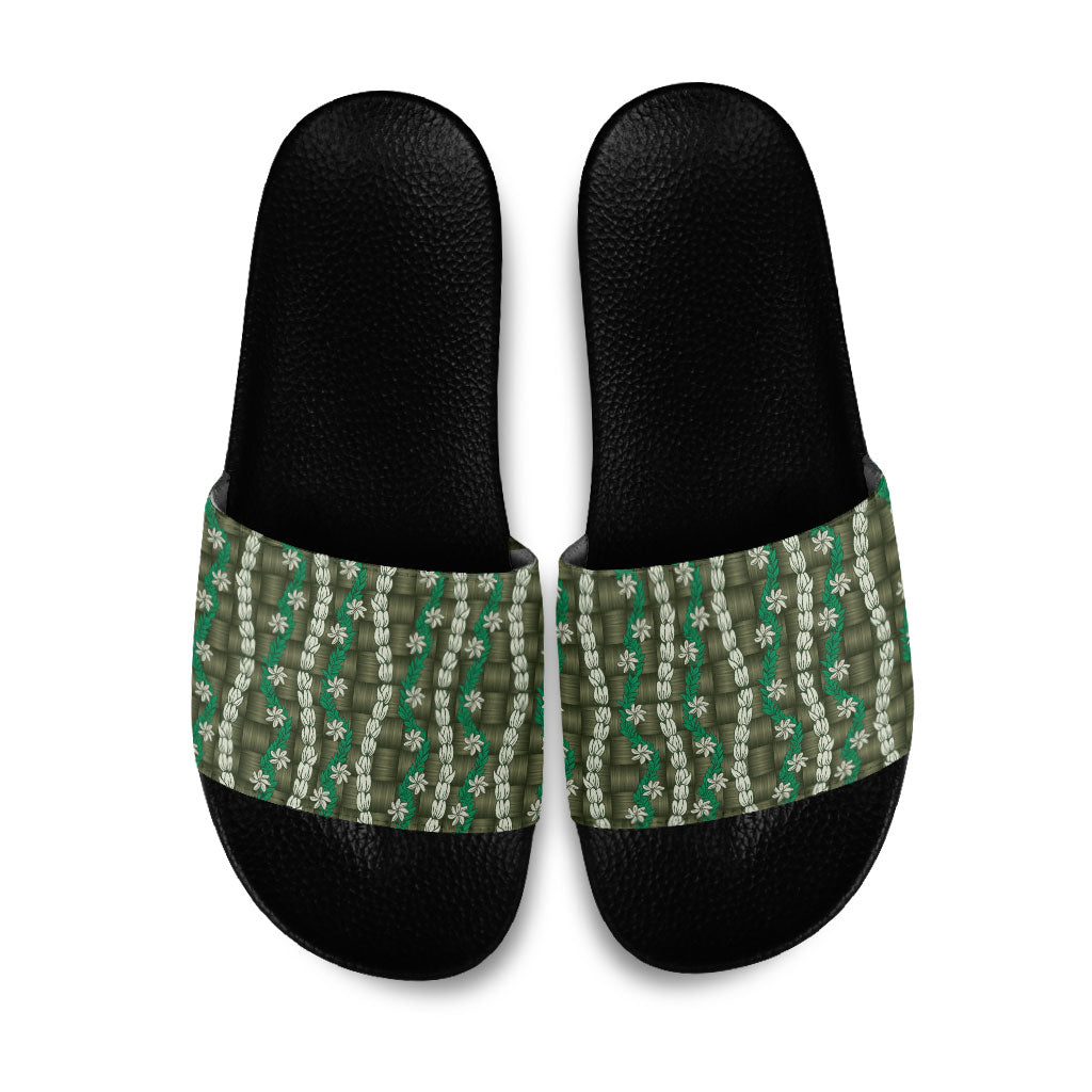 Pikake Maile Tiare Lei Slide Sandals Omaomao Lauhala Pattern LT01 Green - Polynesian Pride